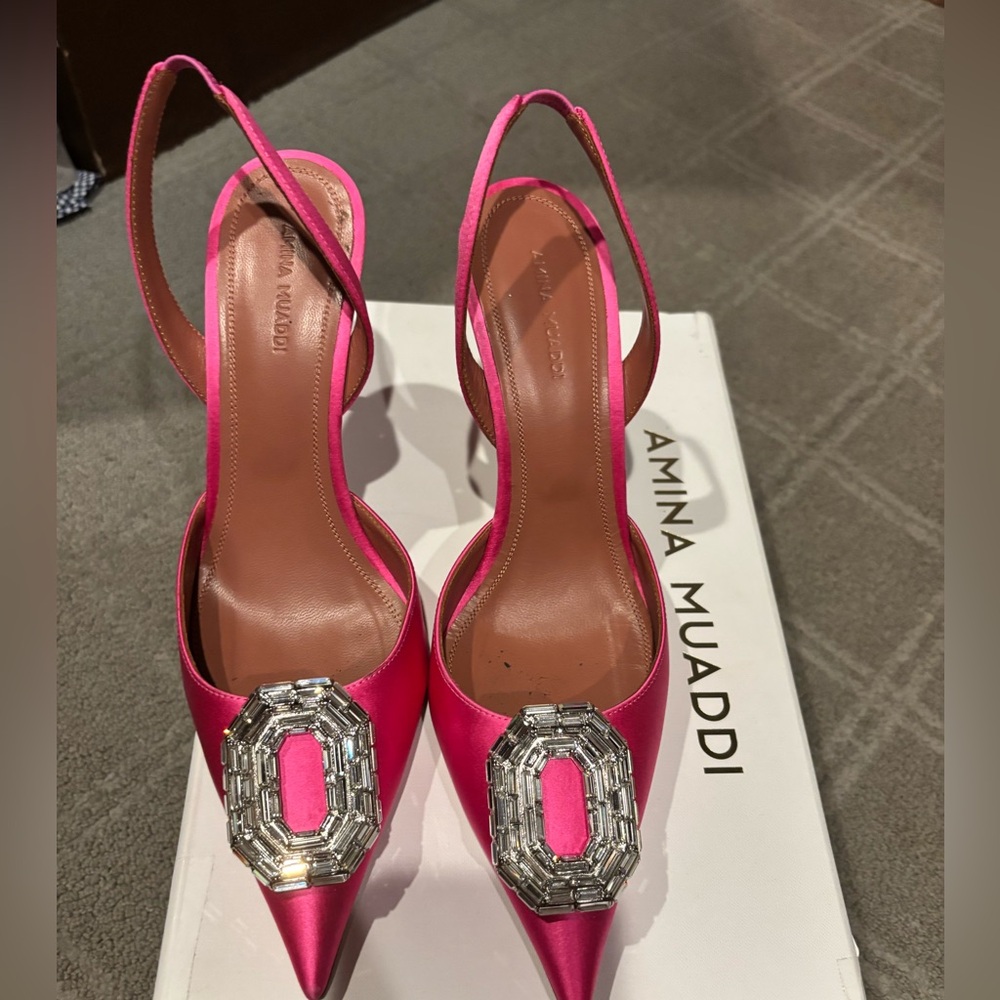 Amina Muaddi Camelia Slingback Rose Heels